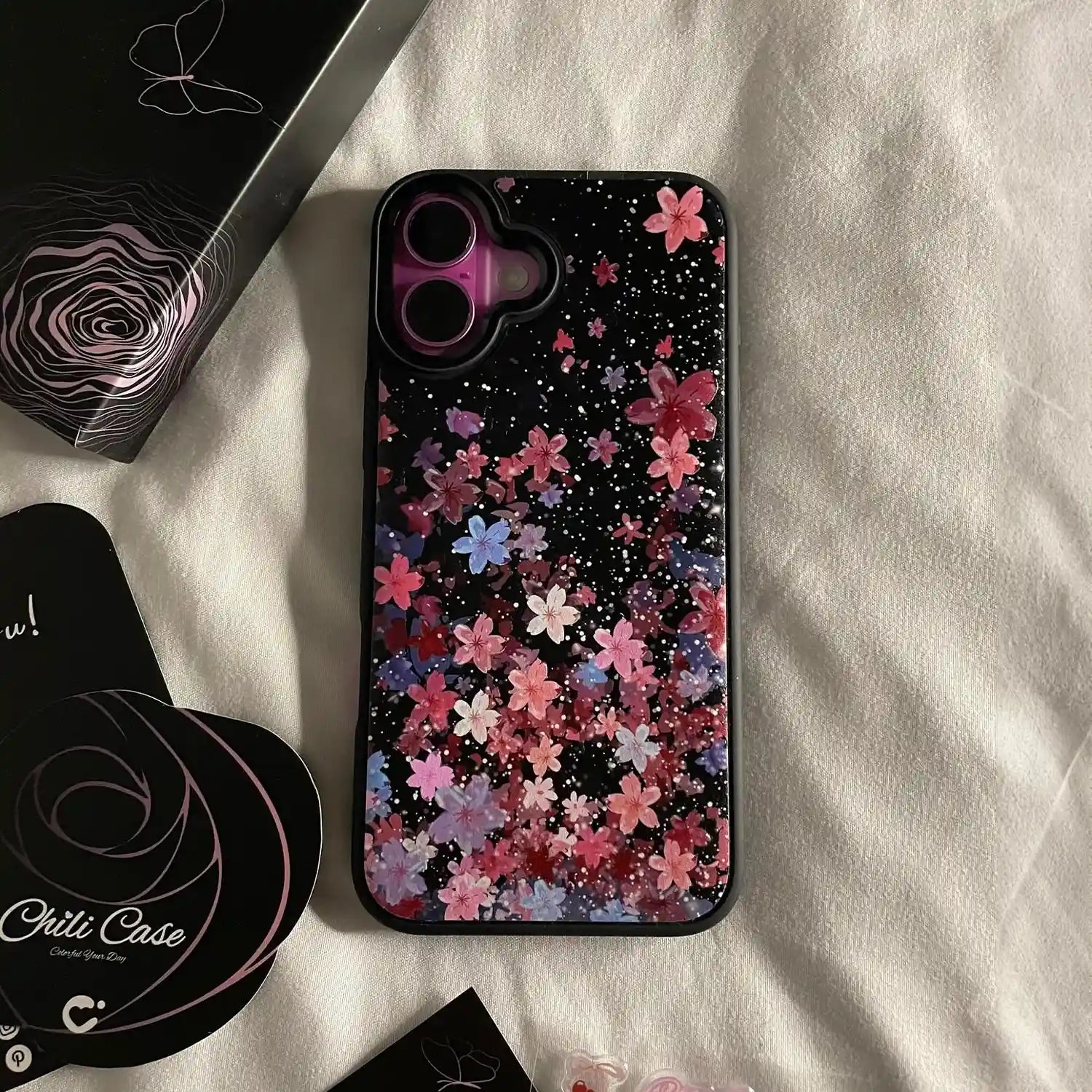 Black magsafe iphone case pink cherry blossom-vibe gift for girls