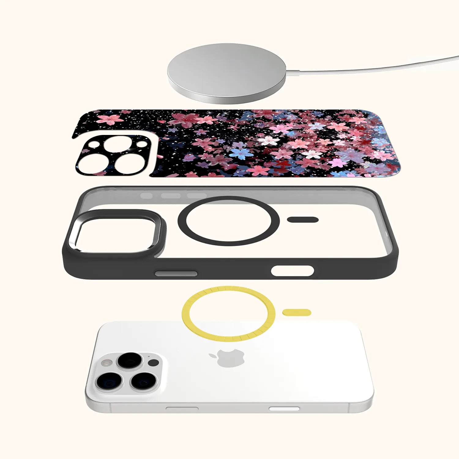 Clear magsafe iphone case with pink cherry blossom sticker