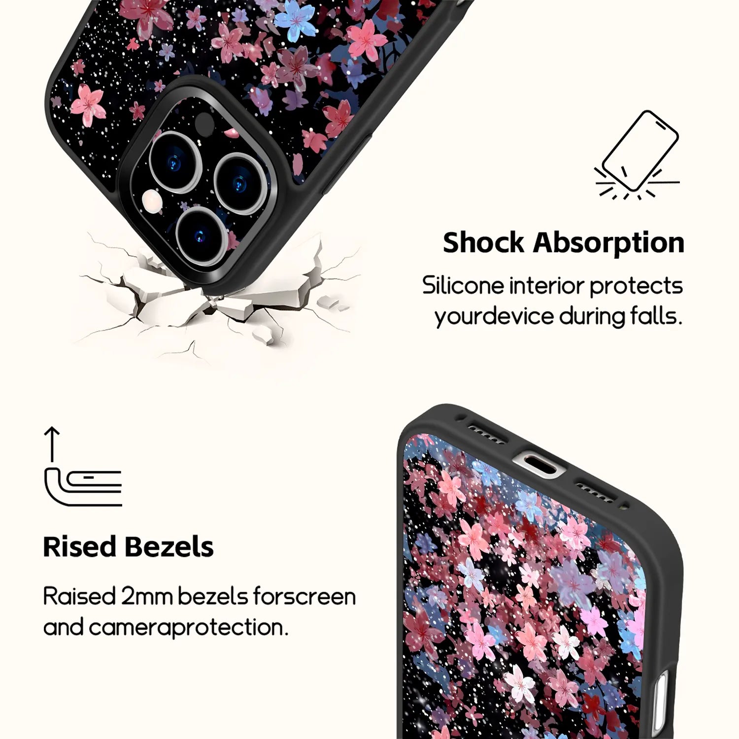 Pink cherry blossom shock absorption phone case