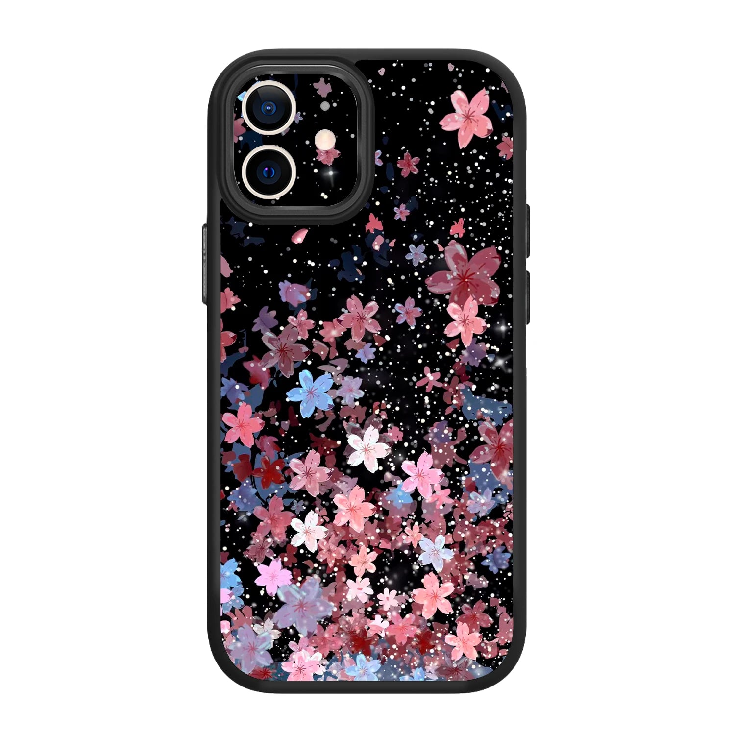 Pink cherry blossom black magsafe iphone 12 case
