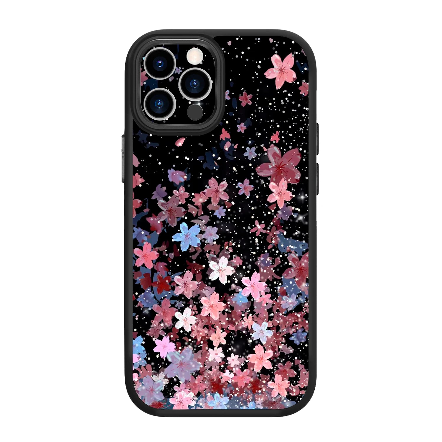 Pink cherry blossom black magsafe iphone 12 pro max case