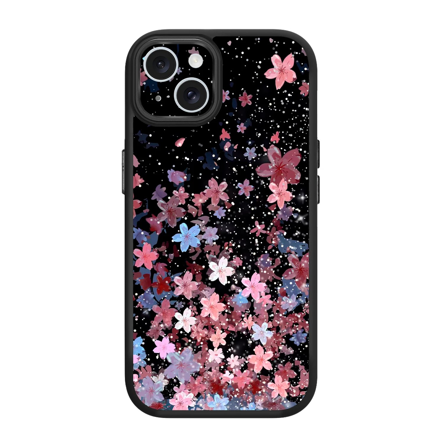 Pink cherry blossom black magsafe iphone 13 case