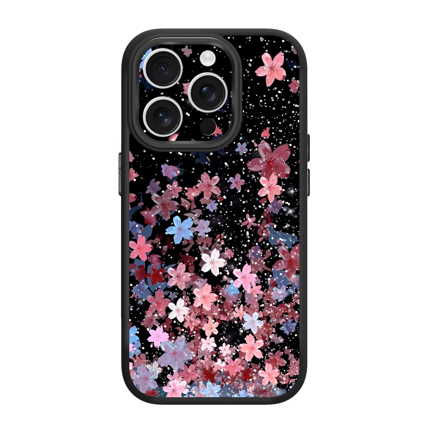 Pink cherry blossom black magsafe iphone 14 pro max case