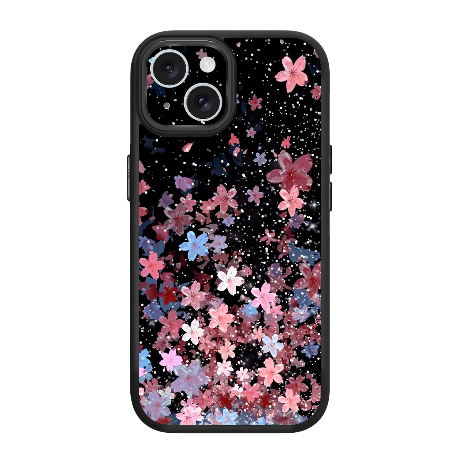 Pink cherry blossom black magsafe iphone 15 case