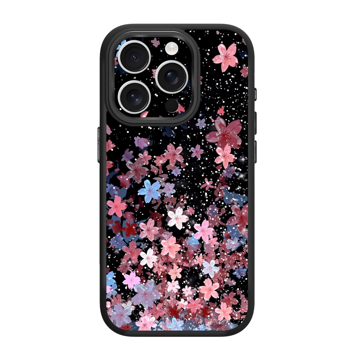 Pink cherry blossom black magsafe iphone 15 pro max case