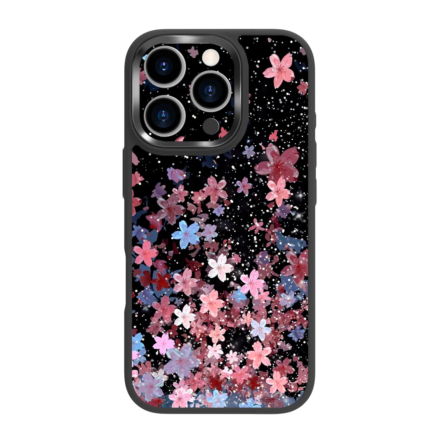 Pink cherry blossom black magsafe iphone 16 pro case