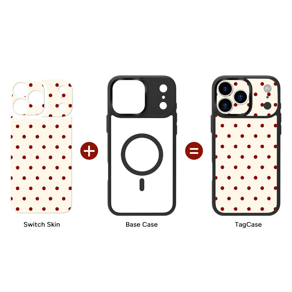 ベージュ ポルクドット タグ スマホケース