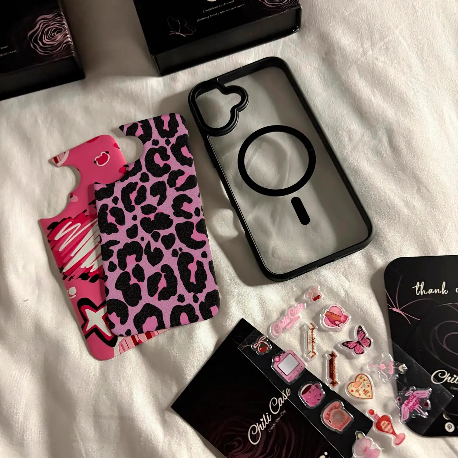 Pink Leopard iPhone Case Unboxing - Includes Clear Case, Skin, Crystal Sticker and Thank You Card