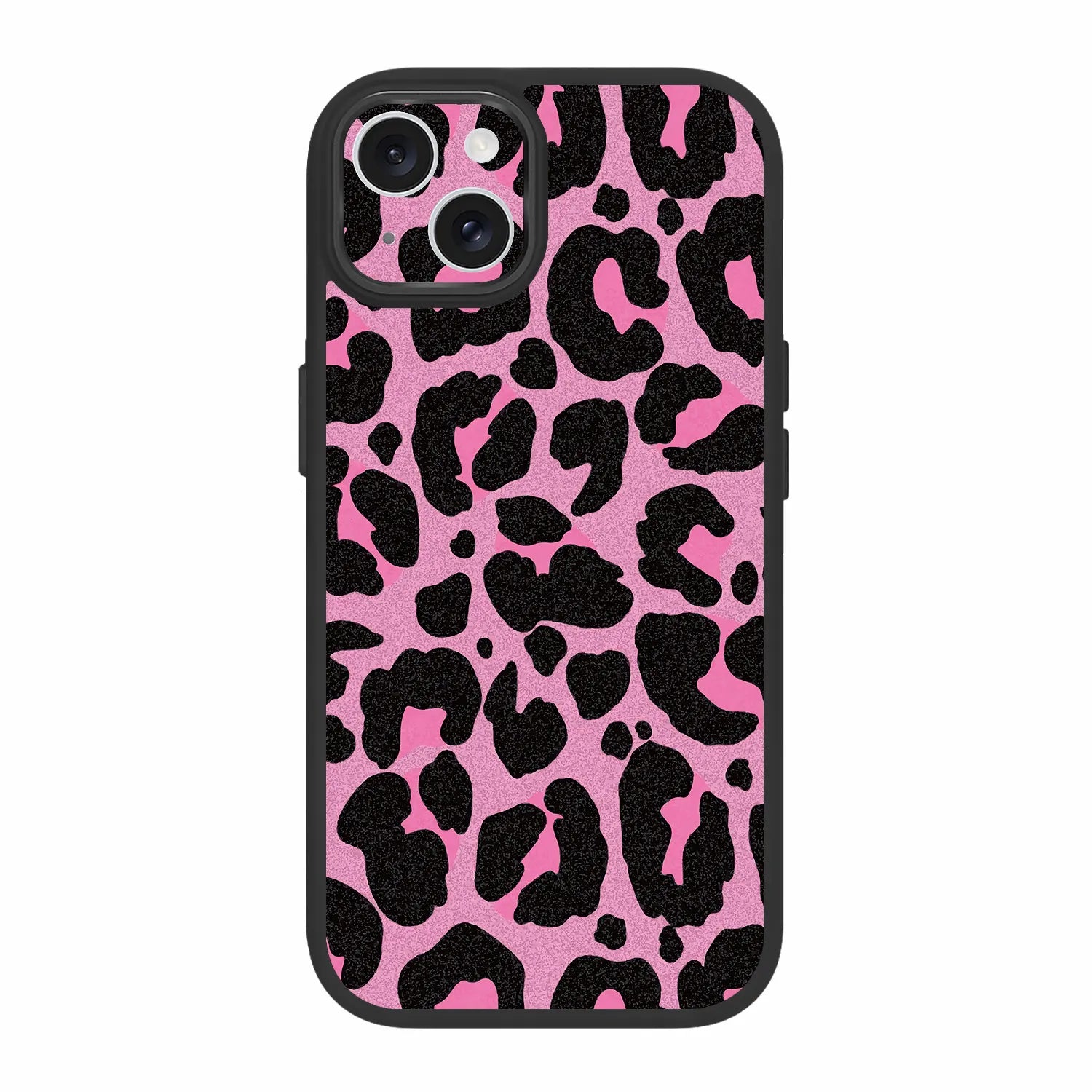 Pink Leopard Skin Kit for iPhone 15 PLUS-Includes Skin and Clear Case with Black Edges