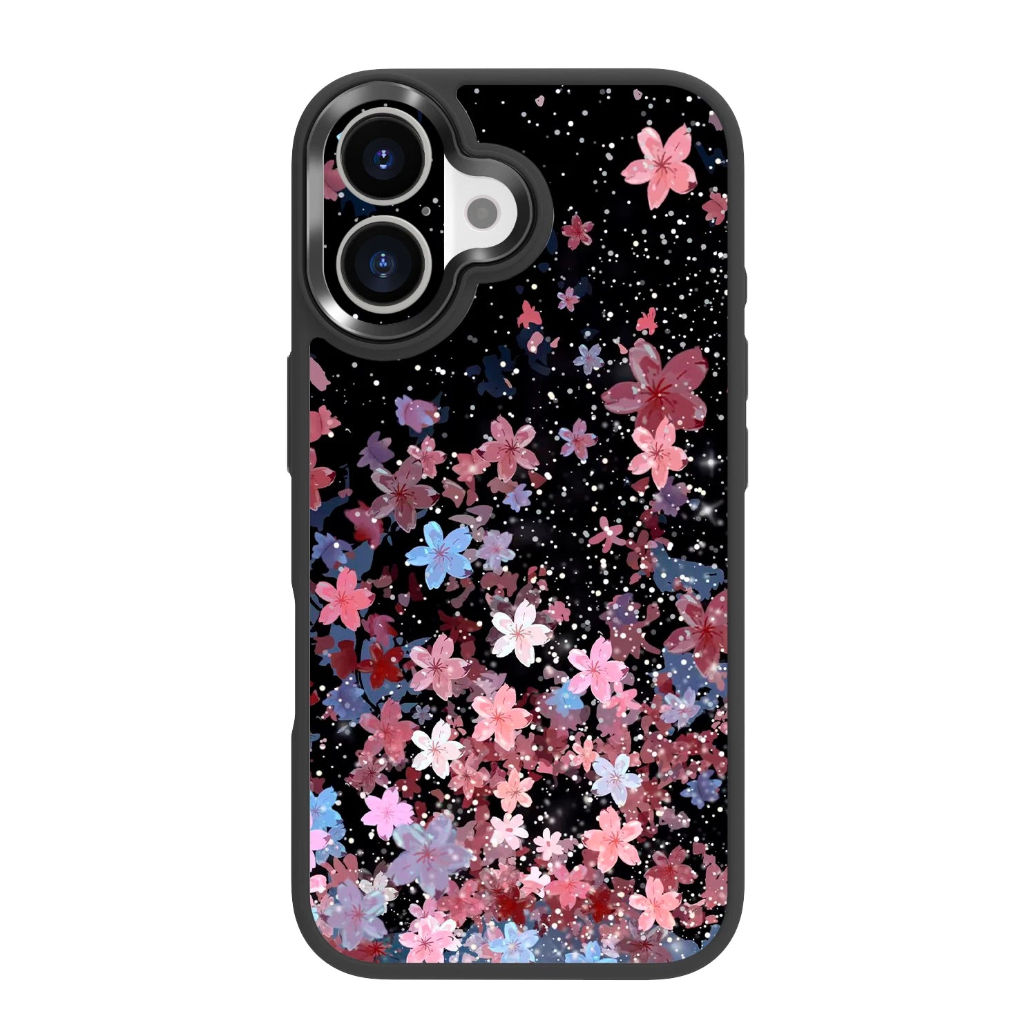 Pink cherry blossom black magsafe iphone 16 plus case