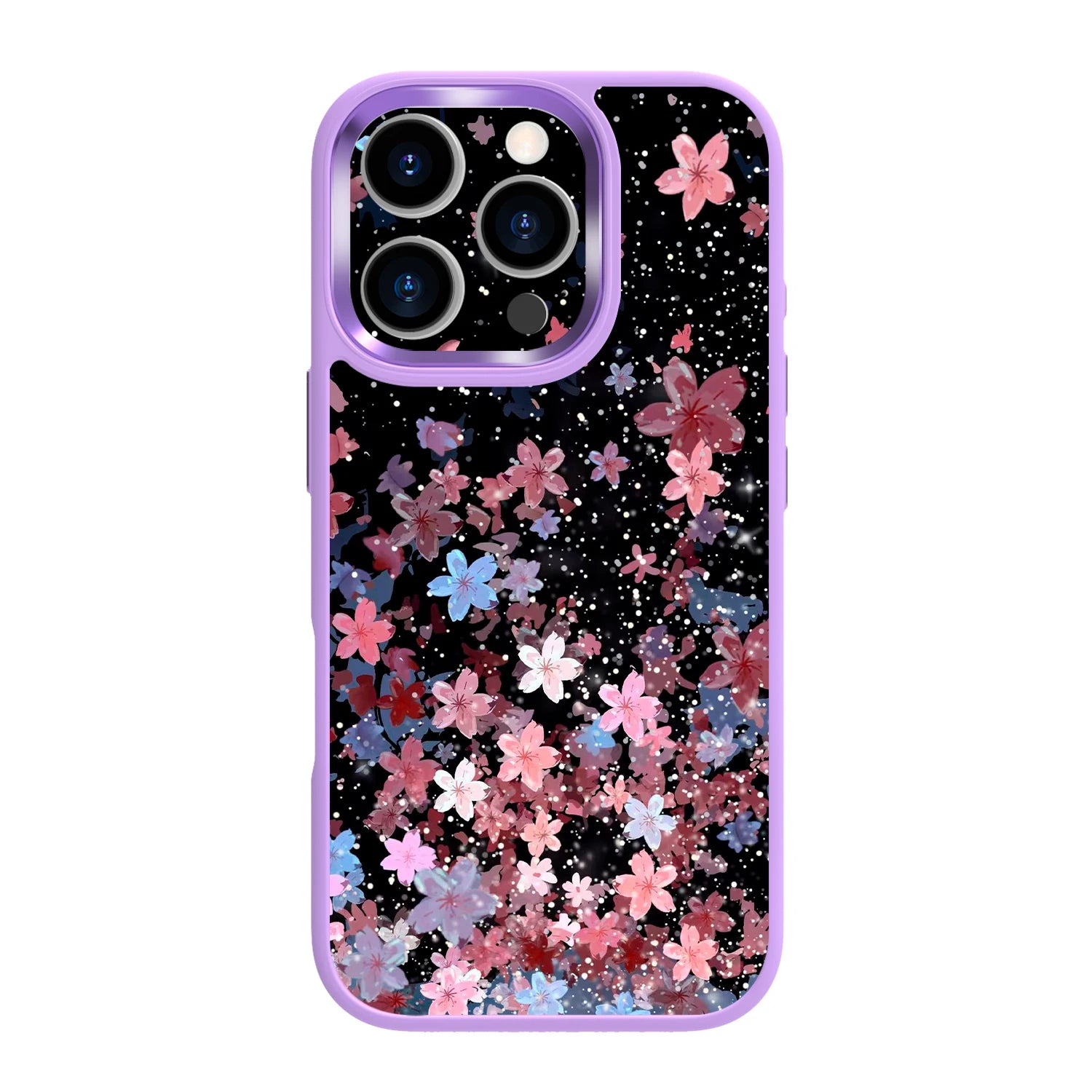 Pink cherry blossom purple magsafe iphone 16 pro case