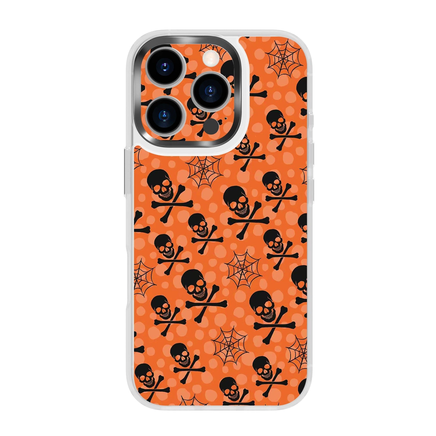 ​​Orange halloween magsafe Transparent case with​​ ​​skull spider web and cute spooky pattern​​ ​​for iPhone 16 Pro Max