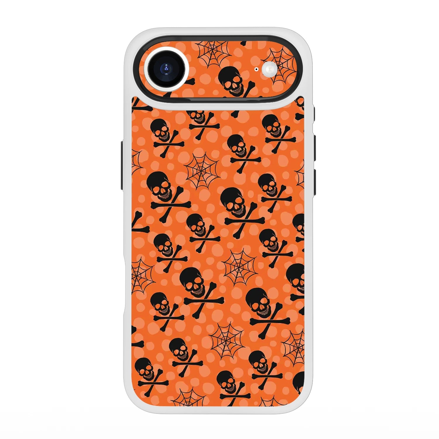 ​​Orange halloween magsafe transparent case with​​ ​​skull spider web and cute spooky pattern​​ ​​for iPhone 17 Air