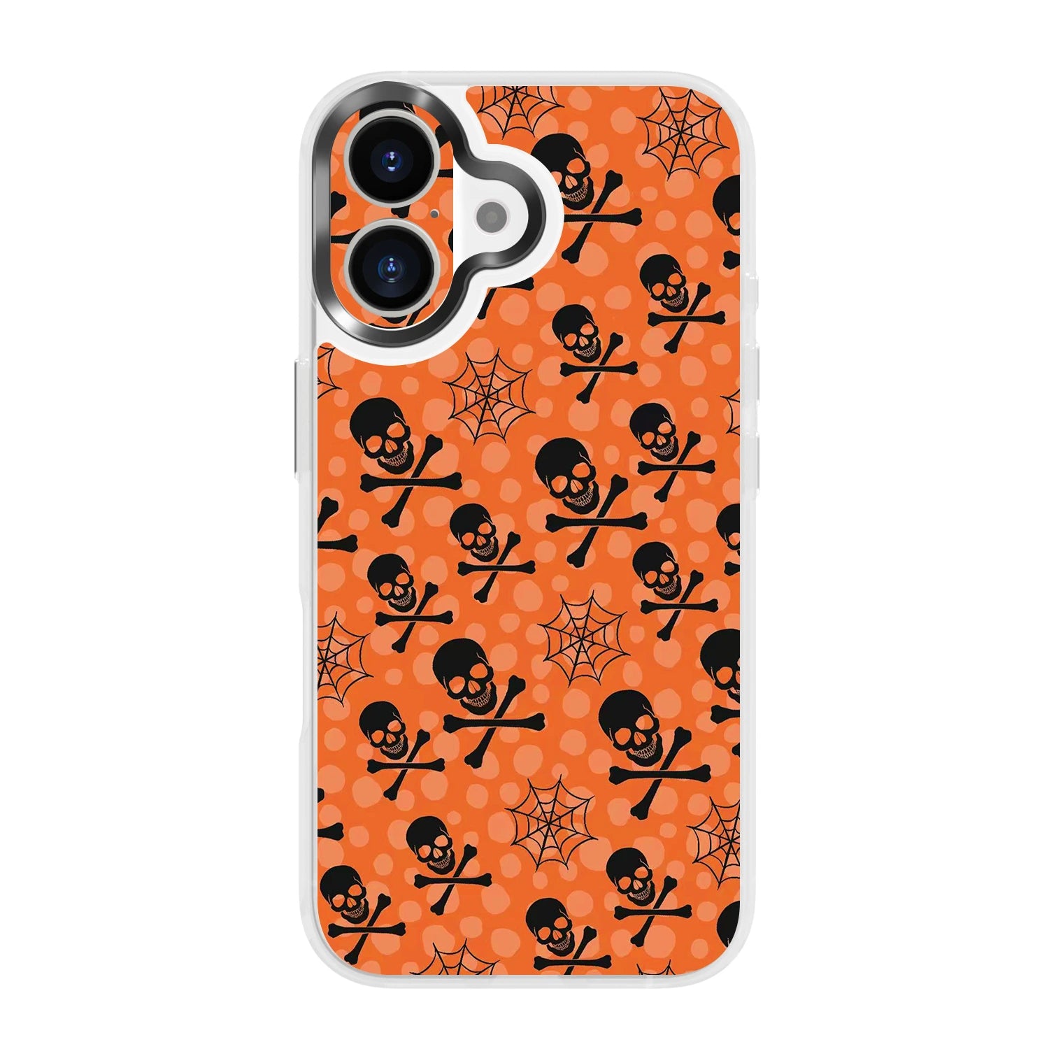 ​​Orange halloween magsafe transparent case with​​ ​​skull spider web and cute spooky pattern​​ ​​for iPhone 17